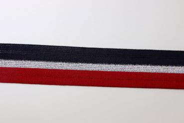elastische Glam Stripes - blau/rot/silber Lurex - 2,5 cm